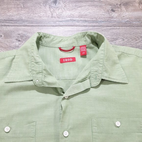 Izod Mens Large Short Sleeve Shirt Office Casual Dress Green Vacation Sport - Picture 4 of 9
